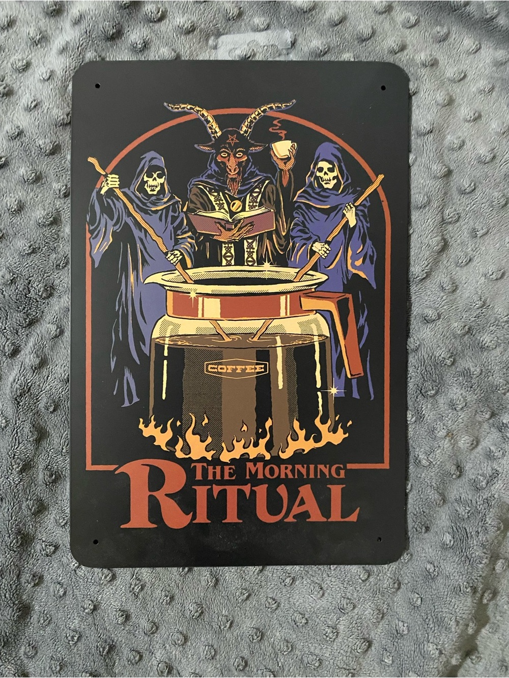 Spencer's Black, Orange & Purple 'The Morning Ritual' Metal Wall Sign